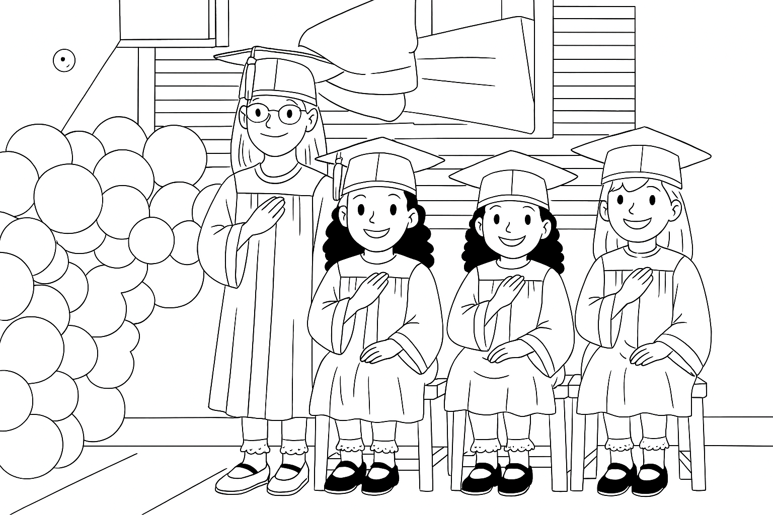 Desenho para colorir de formatura, gerado a partir de uma foto real