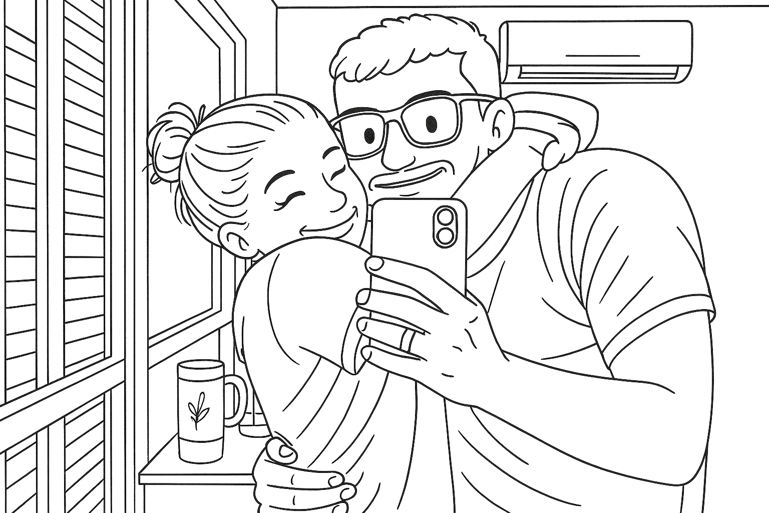 Desenho para colorir de casal, gerado a partir de uma foto real