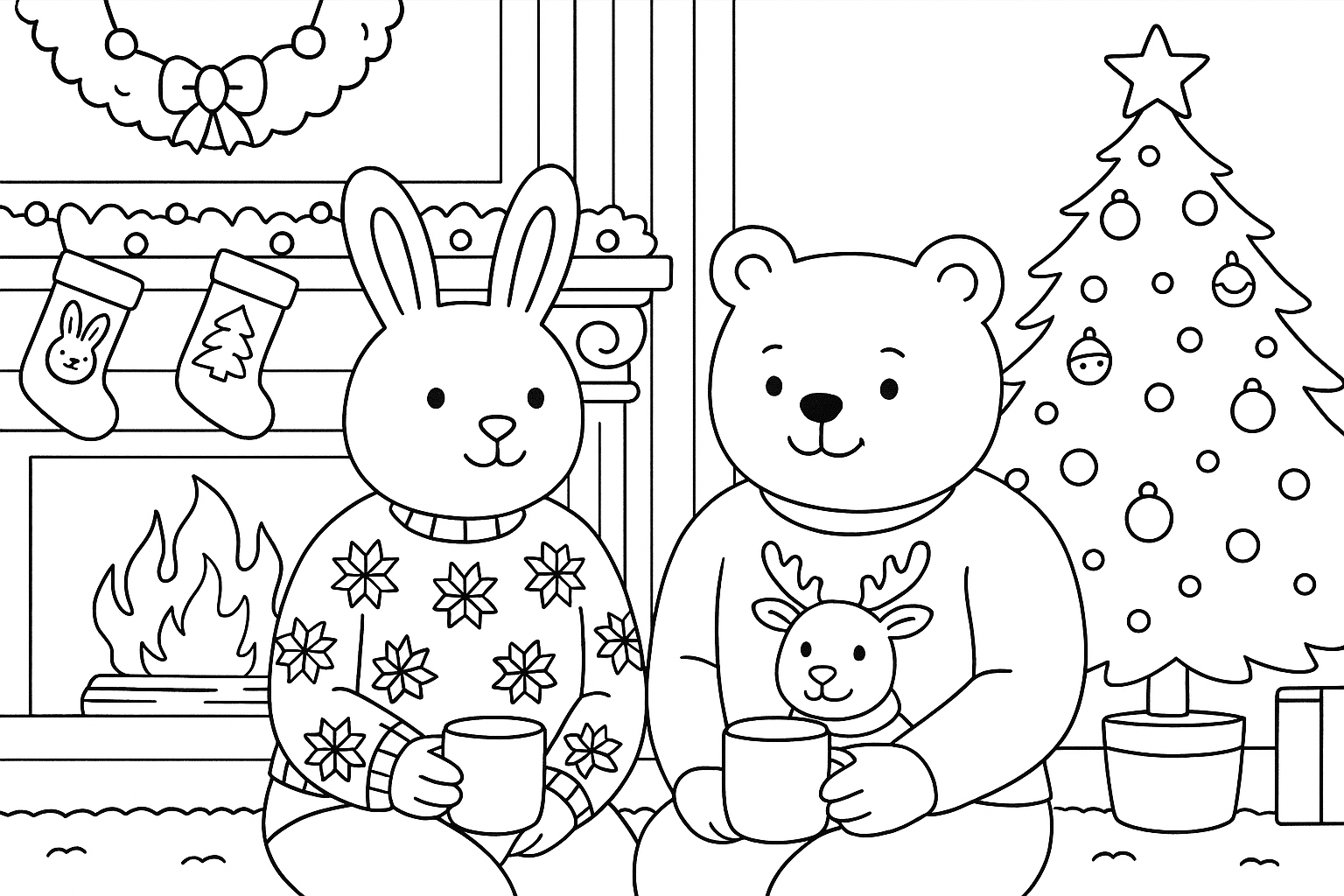 Desenho para colorir com tema de Natal, gerado a partir de uma foto
