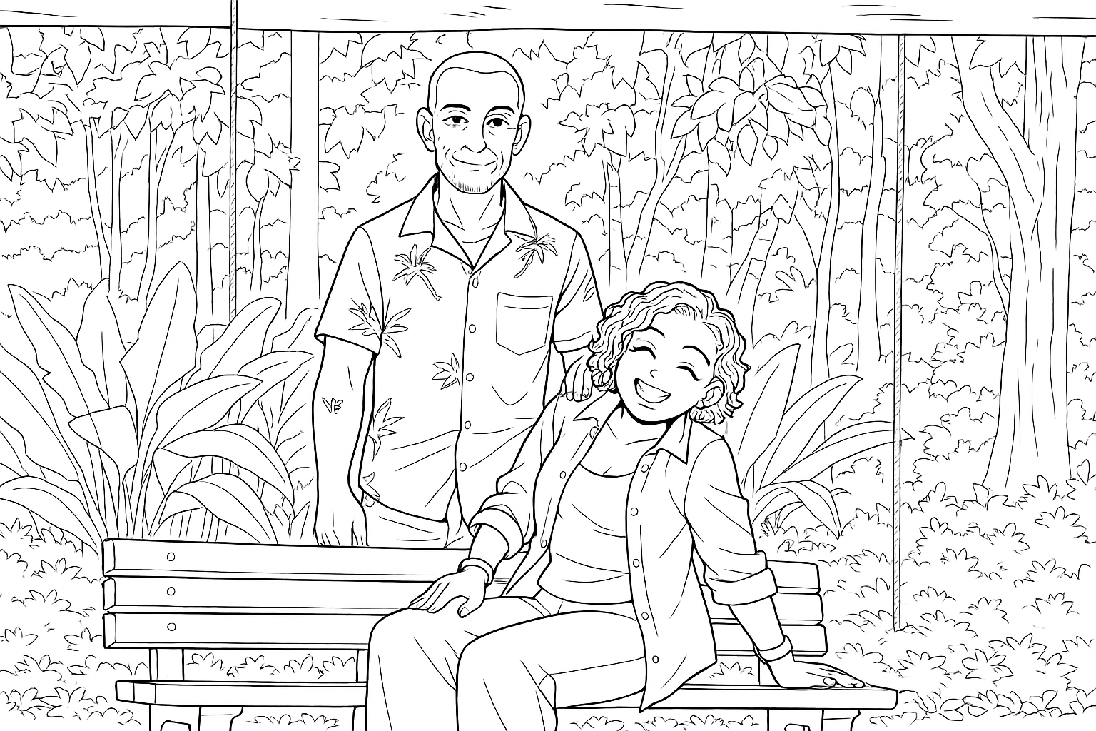 Desenho para colorir gerado a partir de uma foto de pai e filha